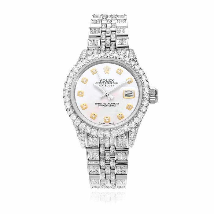 Rolex Datejust 26mm Diamond Pave Jubilee Band Diamond Bezel Pearl Dial Watch - WJD Exclusives