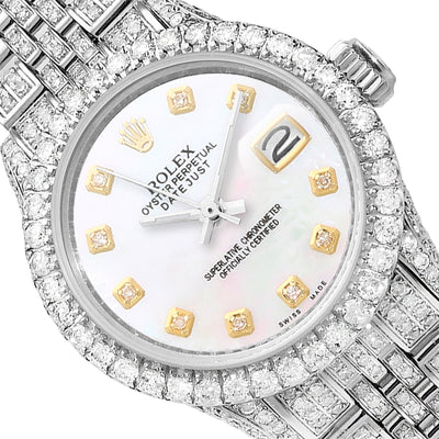 Rolex Datejust 26mm Diamond Pave Jubilee Band Diamond Bezel Pearl Dial Watch