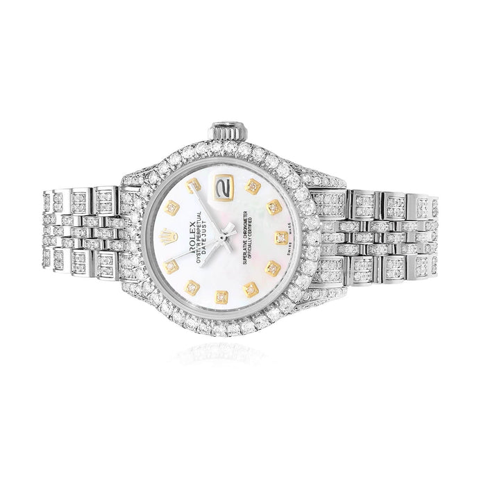 Rolex Datejust 26mm Diamond Pave Jubilee Band Diamond Bezel Pearl Dial Watch - WJD Exclusives