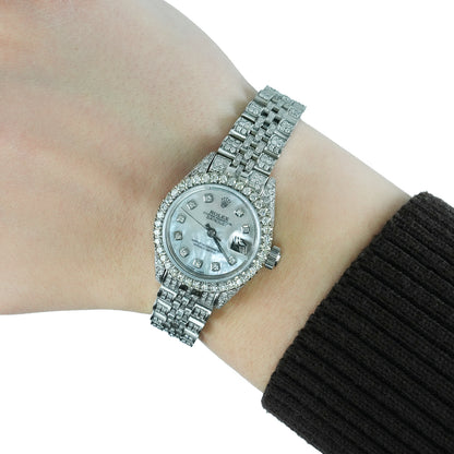Rolex Datejust 26mm Diamond Pave Jubilee Band Diamond Bezel Pearl Dial Watch