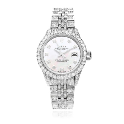 Rolex Datejust 26mm Diamond Pave Jubilee Band Diamond Bezel Pearl Dial Watch