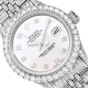Rolex Datejust 26mm Diamond Pave Jubilee Band Diamond Bezel Pearl Dial Watch