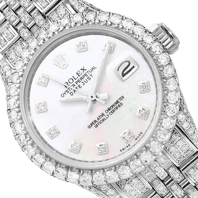 Rolex Datejust 26mm Diamond Pave Jubilee Band Diamond Bezel Pearl Dial Watch