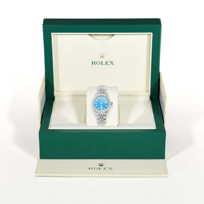 Rolex Datejust 26mm Diamond Pave Jubilee Band Diamond Bezel Sky Blue Dial Watch - WJD Exclusives