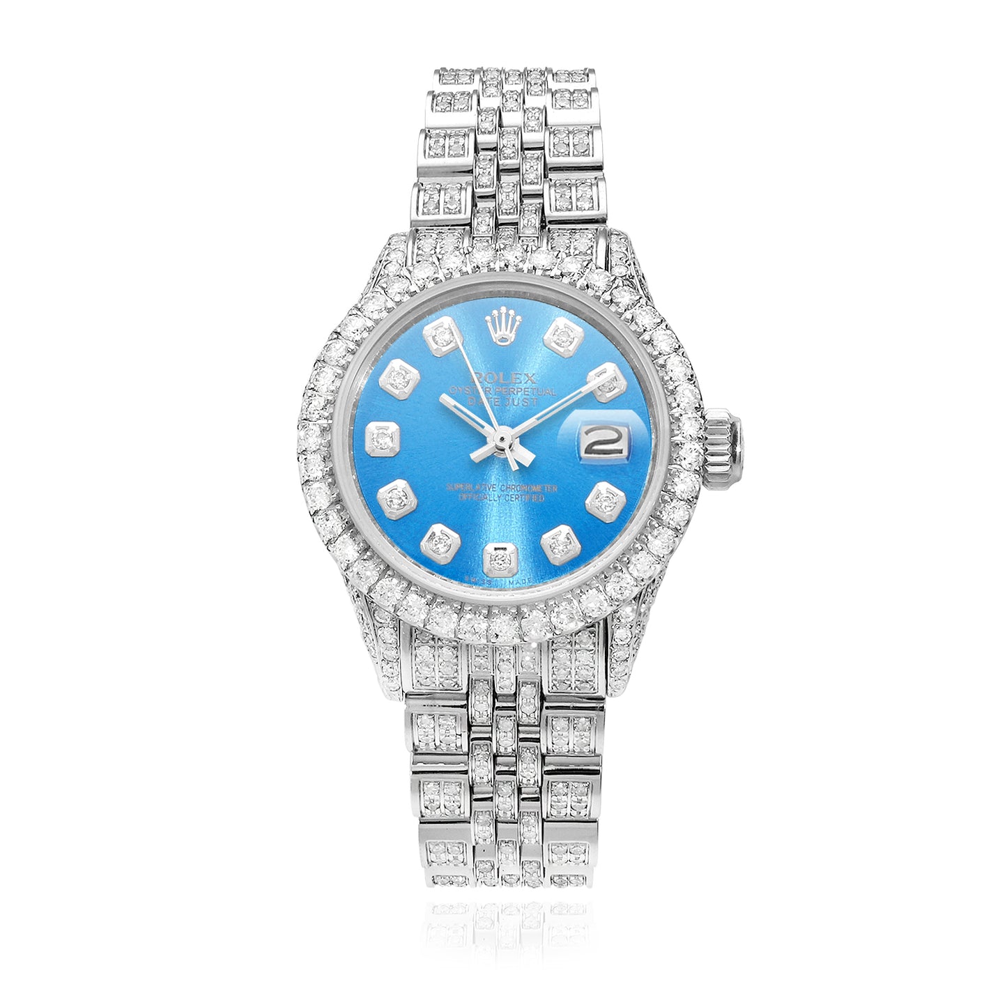 Rolex Datejust 26mm Diamond Pave Jubilee Band Diamond Bezel Sky Blue Dial Watch