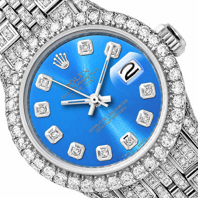 Rolex Datejust 26mm Diamond Pave Jubilee Band Diamond Bezel Sky Blue Dial Watch
