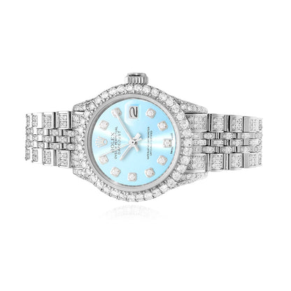 Rolex Datejust Pave Jubilee Band Diamond Bezel Light Blue Dial 26mm Watch