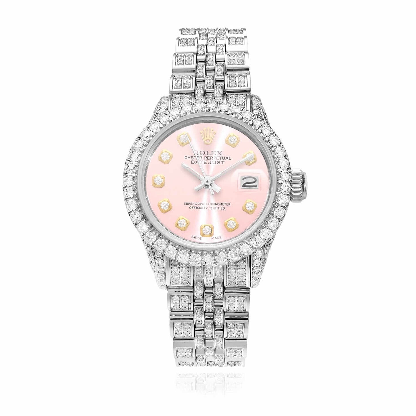 Rolex Datejust Pave Jubilee Band Diamond Bezel Pink Dial 26mm Watch