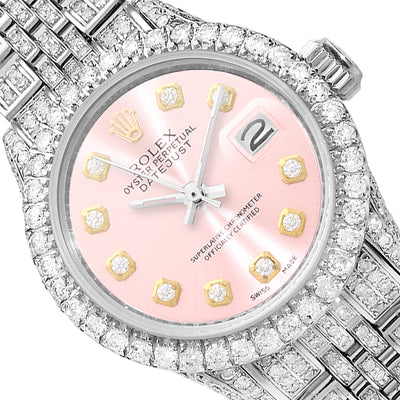 Rolex Datejust 26mm Pave Jubilee Band Diamond Bezel Pink Dial Watch