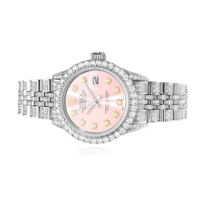 Rolex Datejust Pave Jubilee Band Diamond Bezel Pink Dial 26mm Watch