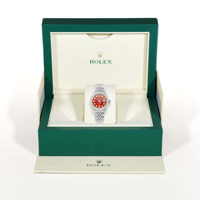 Rolex Datejust 26mm Pave Jubilee Band Diamond Bezel Red Ruby Dial Watch - WJD Exclusives