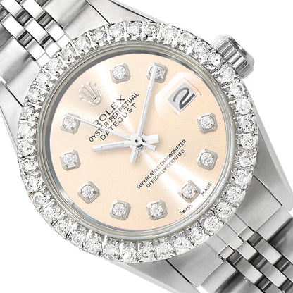 26mm Rolex Datejust Custom Jubilee Band Diamond 18K Gold Bezel Cream Dial Watch
