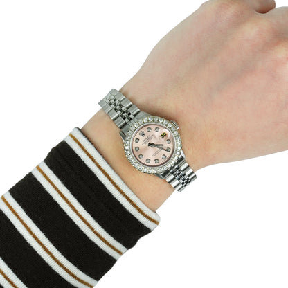 26mm Rolex Datejust Custom Jubilee Band Diamond 18K Gold Bezel Cream Dial Watch