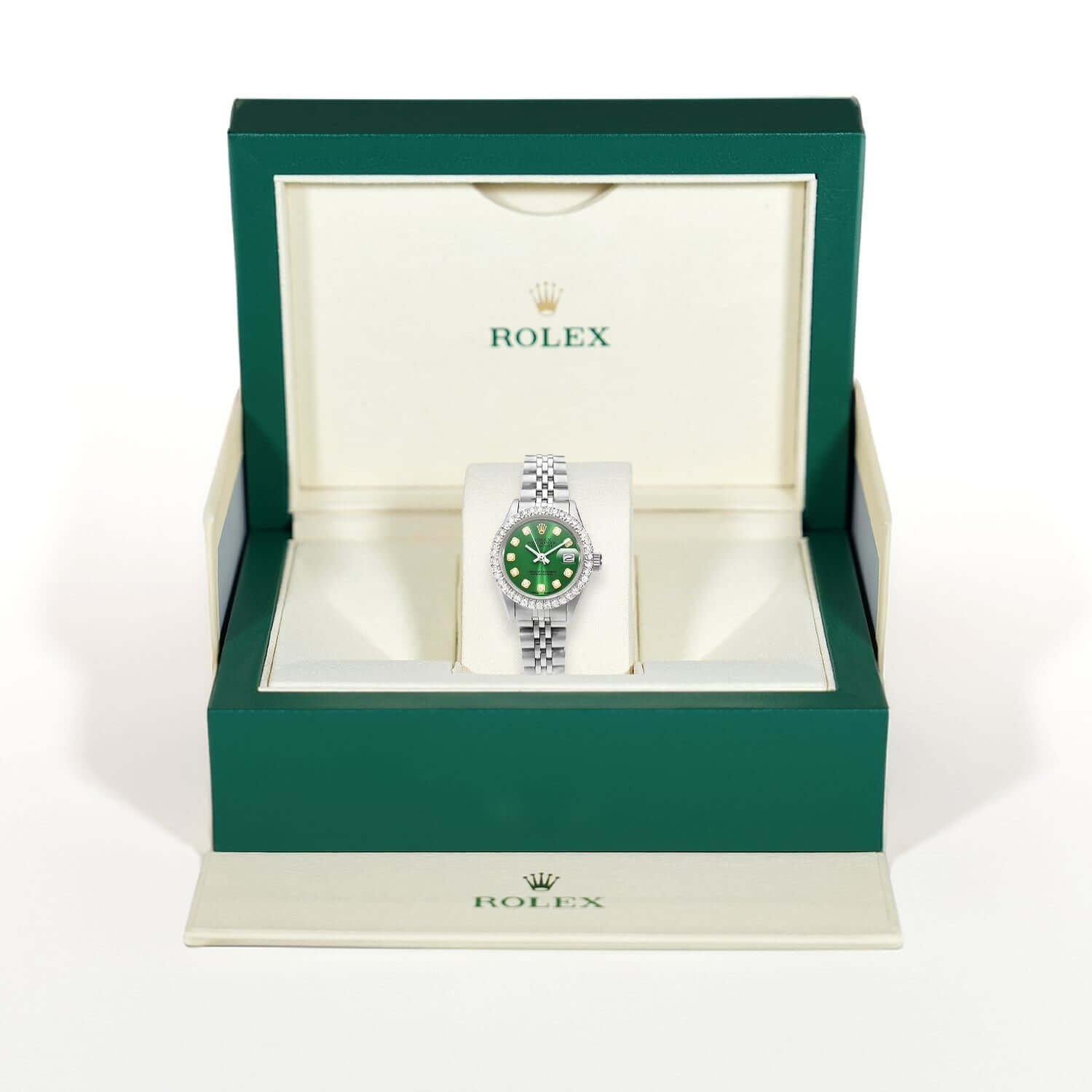Rolex Datejust 69173 26mm Diamond Bezel Green Emerald Dial Women's