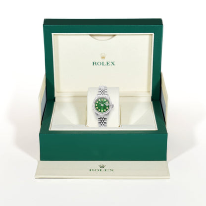 Rolex Datejust Custom Jubilee Band Diamond Bezel Green Emerald Dial 26mm Watch