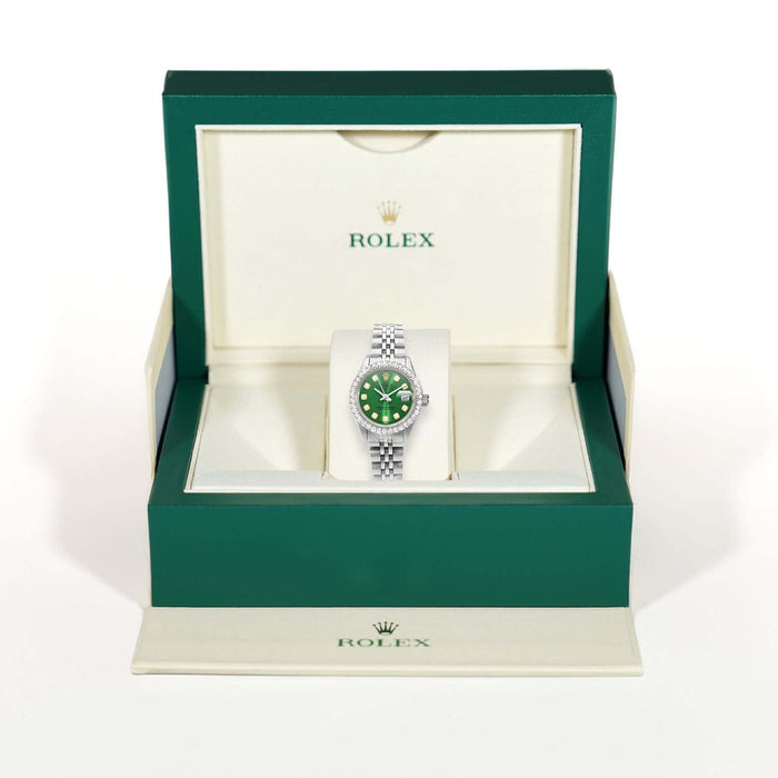 Rolex Datejust 26mm Custom Jubilee Band Diamond Bezel Green Emerald Dial Watch - WJD Exclusives