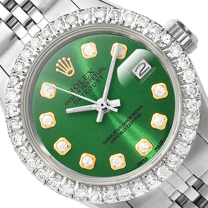 Rolex Datejust 26mm Custom Jubilee Band Diamond Bezel Green Emerald Dial Watch