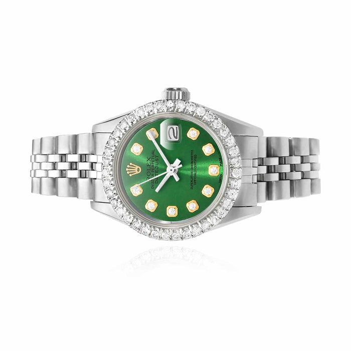 Rolex Datejust 26mm Custom Jubilee Band Diamond Bezel Green Emerald Dial Watch - WJD Exclusives