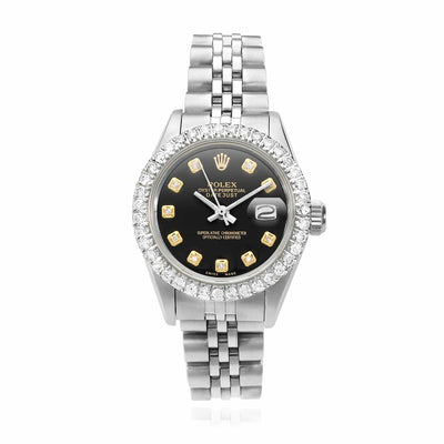 Rolex Datejust 26mm Custom Jubilee Band Diamond Bezel Black Onyx Dial Watch - WJD Exclusives