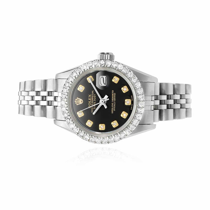 Rolex Datejust 26mm Custom Jubilee Band Diamond Bezel Black Onyx Dial Watch - WJD Exclusives