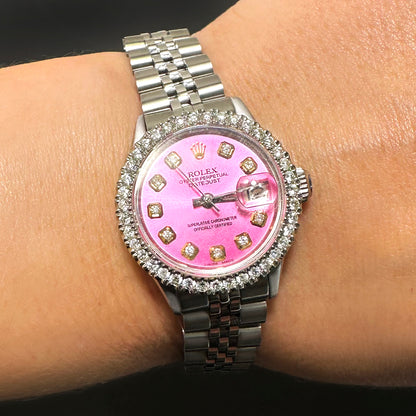 Rolex Datejust 26mm Custom Jubilee Band Diamond Bezel Purple Dial Watch