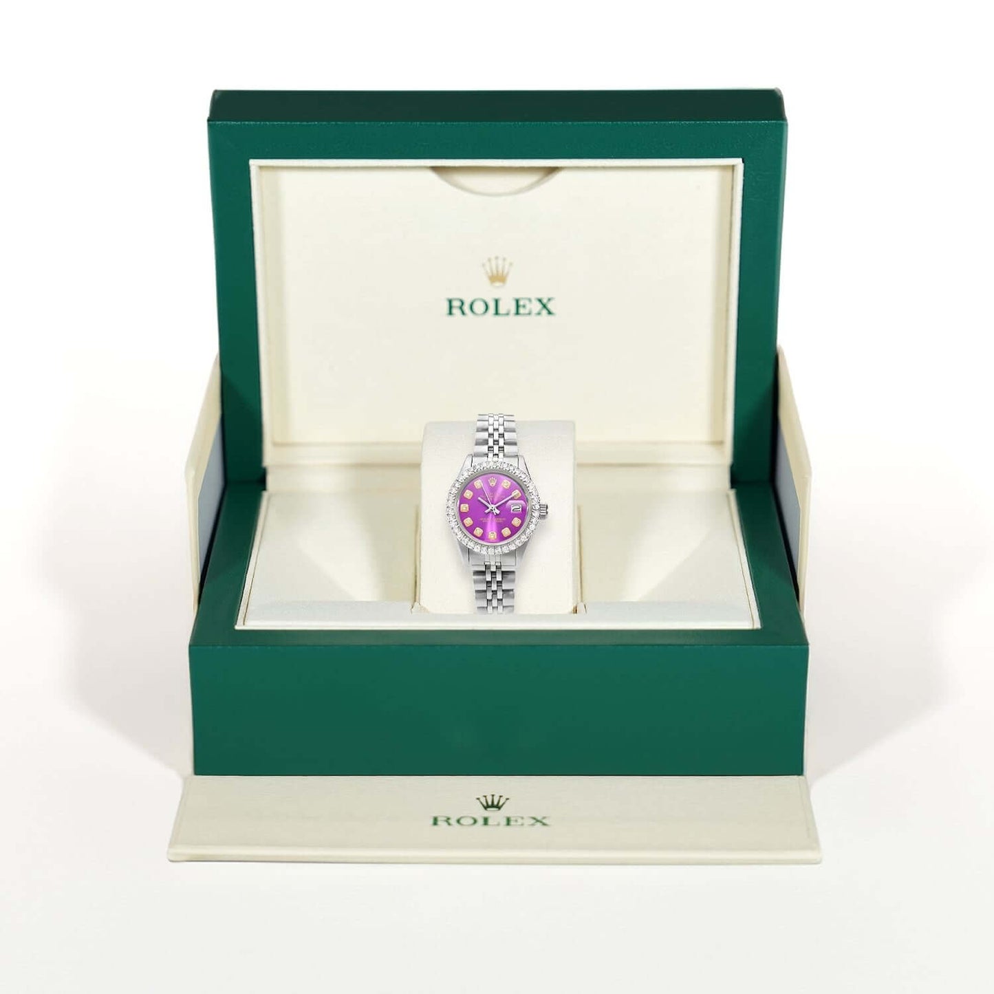 Rolex Datejust Custom Jubilee Band Diamond Bezel Purple Dial 26mm Watch
