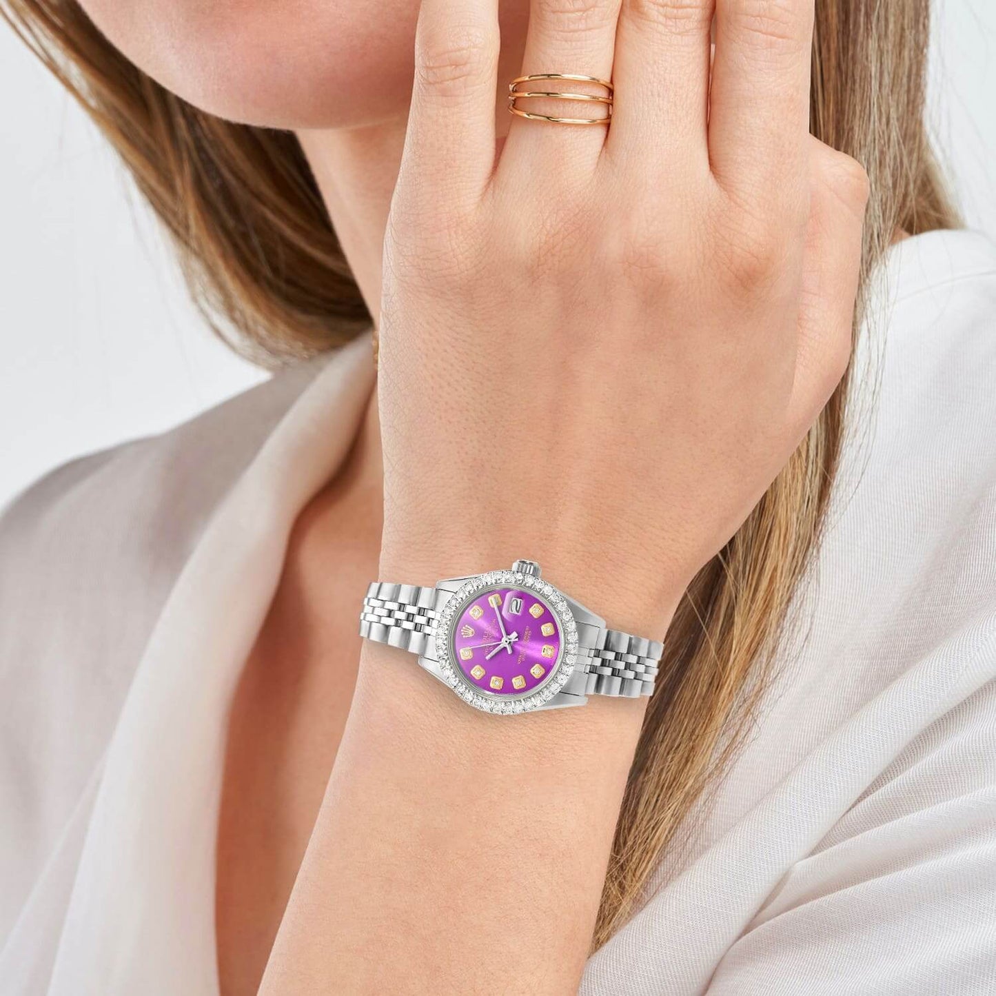 Rolex Datejust Custom Jubilee Band Diamond Bezel Purple Dial 26mm Watch