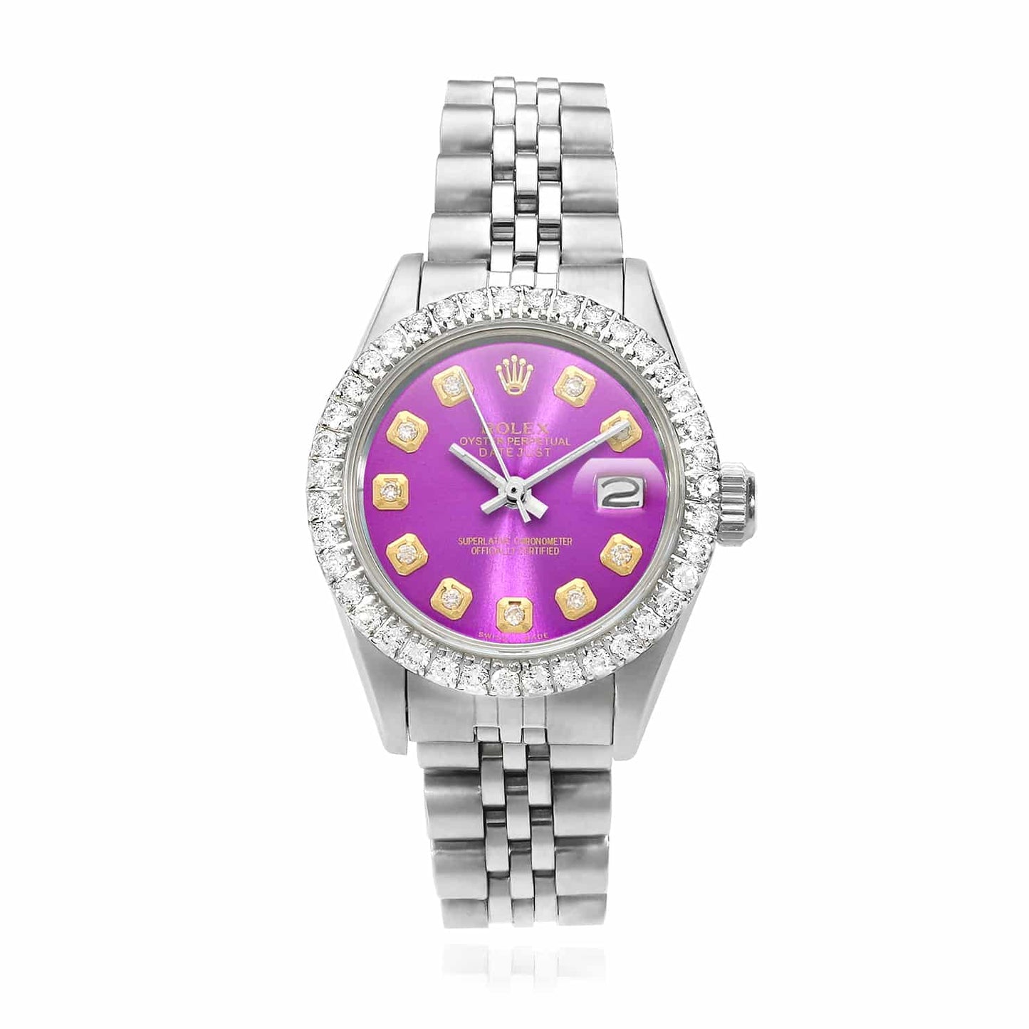 Rolex Datejust Custom Jubilee Band Diamond Bezel Purple Dial 26mm Watch