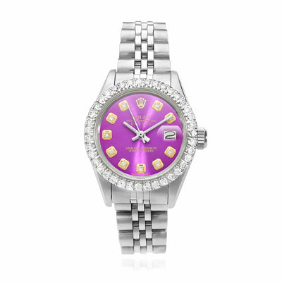 Rolex Datejust 26mm Custom Jubilee Band Diamond Bezel Purple Dial Watch - WJD Exclusives