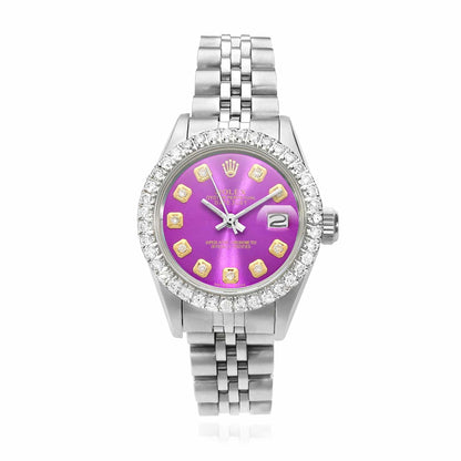 Rolex Datejust Custom Jubilee Band Diamond Bezel Purple Dial 26mm Watch