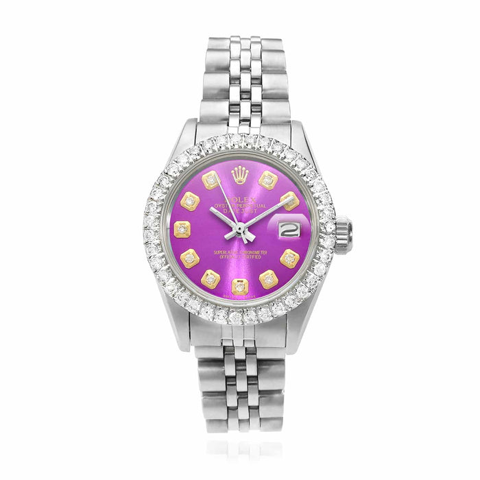 Rolex Datejust 26mm Custom Jubilee Band Diamond Bezel Purple Dial Watch - WJD Exclusives
