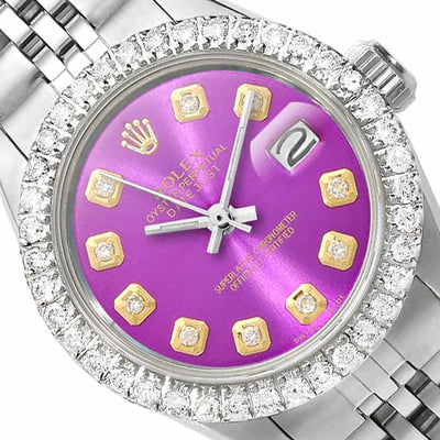 Rolex Datejust 26mm Custom Jubilee Band Diamond Bezel Purple Dial Watch