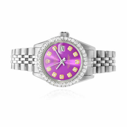 Rolex Datejust Custom Jubilee Band Diamond Bezel Purple Dial 26mm Watch
