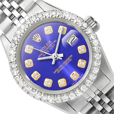 Rolex Datejust 26mm Custom Jubilee Band Diamond Bezel Blue Dial Watch