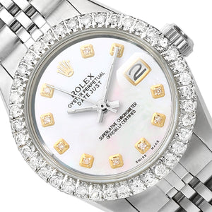 Rolex Datejust 26mm Custom Jubilee Band Diamond Bezel White Pearl Dial Watch