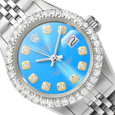 Rolex Datejust 26mm Custom Jubilee Band Diamond Bezel Sky Blue Dial Watch