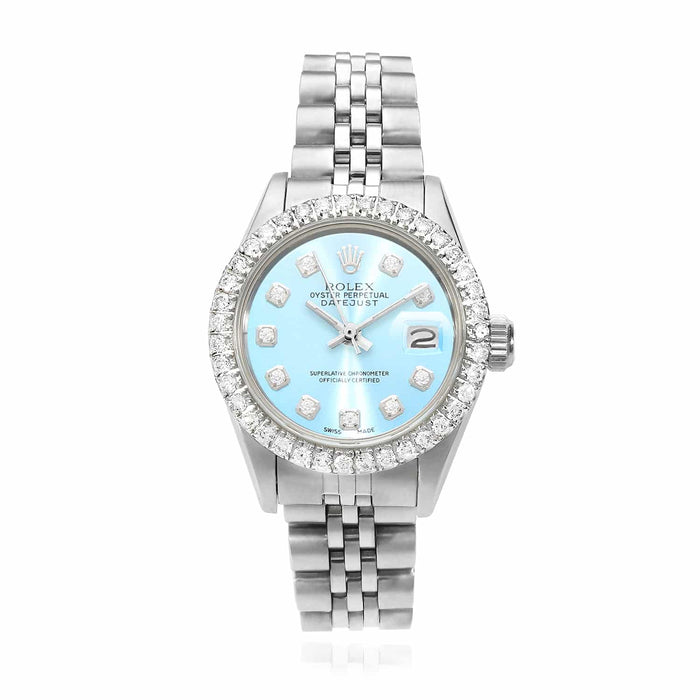 Rolex Datejust 26mm Custom Jubilee Band Diamond Bezel Light Blue Dial Watch - WJD Exclusives