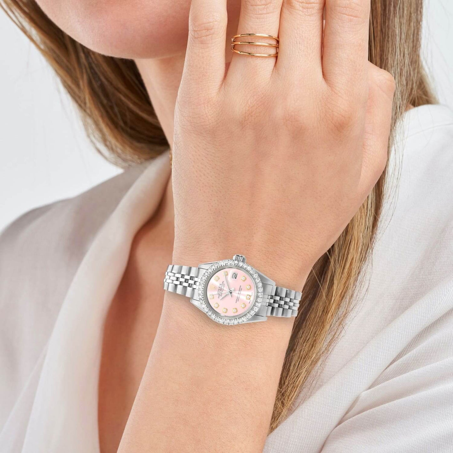 Rolex Datejust Custom Jubilee Band Diamond Bezel Pink Dial 26mm Watch