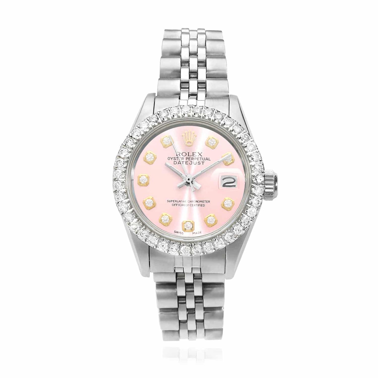 Rolex Datejust Custom Jubilee Band Diamond Bezel Pink Dial 26mm Watch