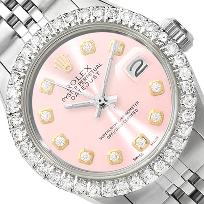 Rolex Datejust 26mm Custom Jubilee Band Diamond Bezel Pink Dial Watch