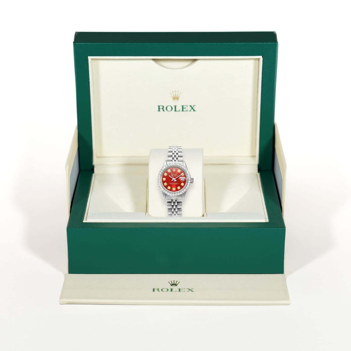 Rolex Datejust 26mm 69174 Custom Jubilee Band Diamond Bezel Red Ruby Dial Watch - WJD Exclusives