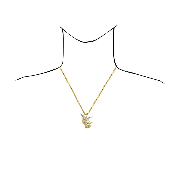 10K Gold Two - Tone White Saint Archangel Michael Pendant 0.9" - 2.1" - WJD Exclusives