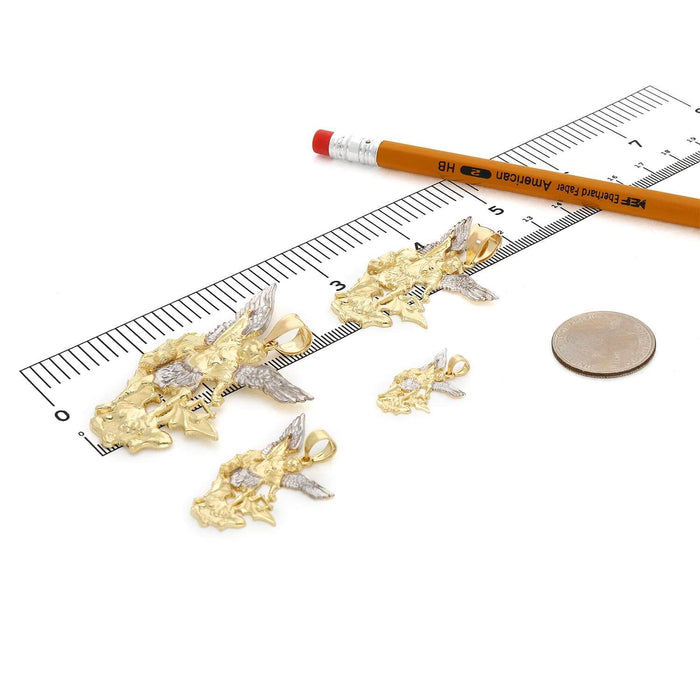 10K Gold Two - Tone White Saint Archangel Michael Pendant 0.9" - 2.1" - WJD Exclusives