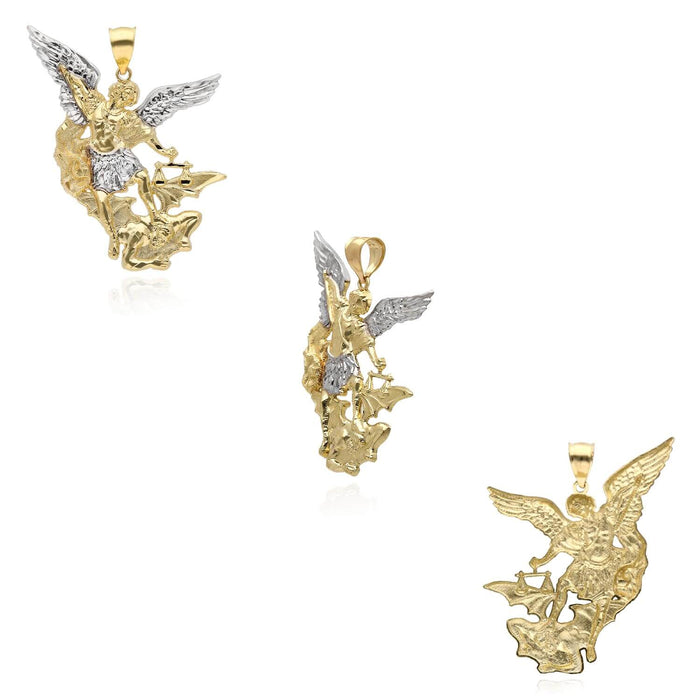 10K Gold Two - Tone White Saint Archangel Michael Pendant 0.9" - 2.1" - WJD Exclusives