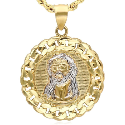 10K Gold Yellow White Two - Tone Jesus Pendant 1.1" - WJD Exclusives