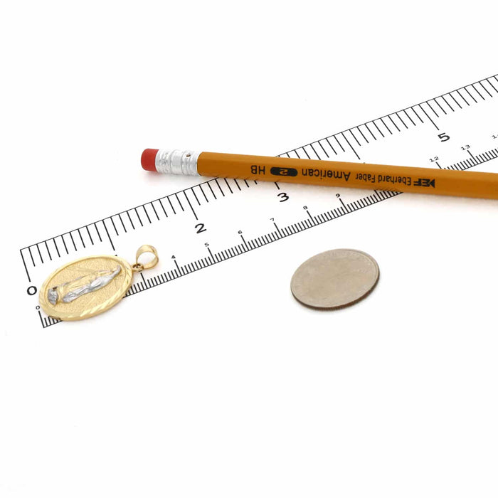 10K Gold Two - Tone Yellow White Virgin Mary Pendant 1.4" - WJD Exclusives