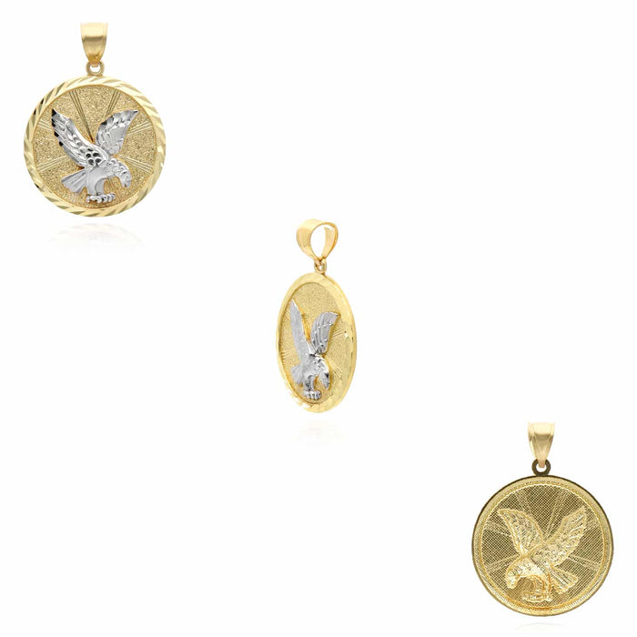 10K Gold Two - Tone Yellow White Textured Eagle Pendant 1.4" - WJD Exclusives