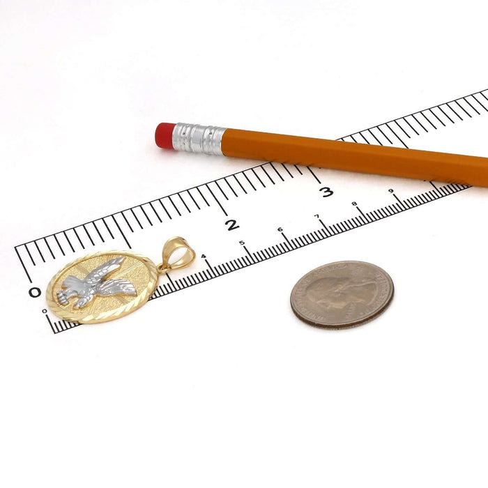 10K Gold Two - Tone Yellow White Textured Eagle Pendant 1.4" - WJD Exclusives