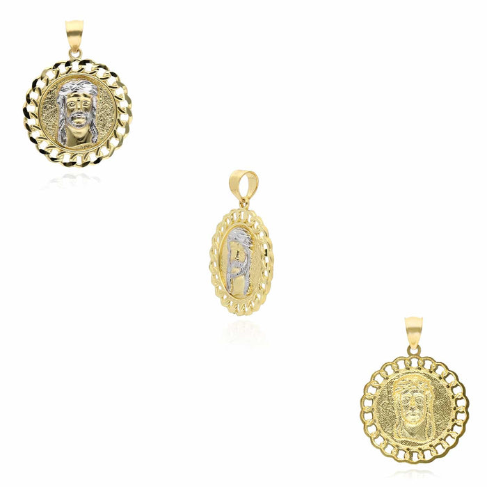 10K Gold Two - Tone Yellow White Textured Miami Cuban Jesus Head Pendant 1.1" - WJD Exclusives