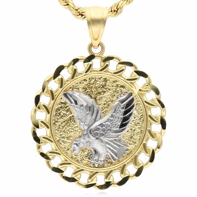 10K Gold Two - Tone Yellow White Miami Cuban Textured Eagle Pendant 1.1" - WJD Exclusives